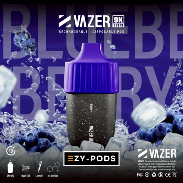 Vazer 9K พอตใช้แล้วทิ้งนิโคติน 3% กลิ่น Blueberry