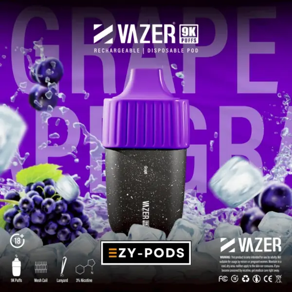Vazer 9K พอตใช้แล้วทิ้งนิโคติน 3% กลิ่น Grape