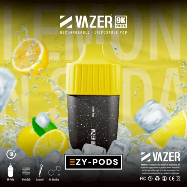 Vazer 9K พอตใช้แล้วทิ้งนิโคติน 3% กลิ่น Lemon Soda